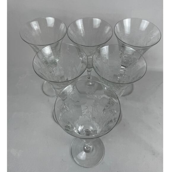 Vintage Etched Crystal Flower Wine Glasses Water Goblets Set Of 6 - Picture 3 of 5